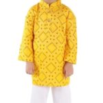 Yellow Semi Silk Kurta and White Pajama Set