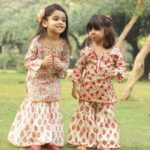 Sanganeri print pink sharara set