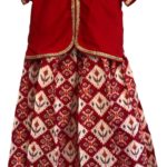 Red patola silk lehenga with cotton top