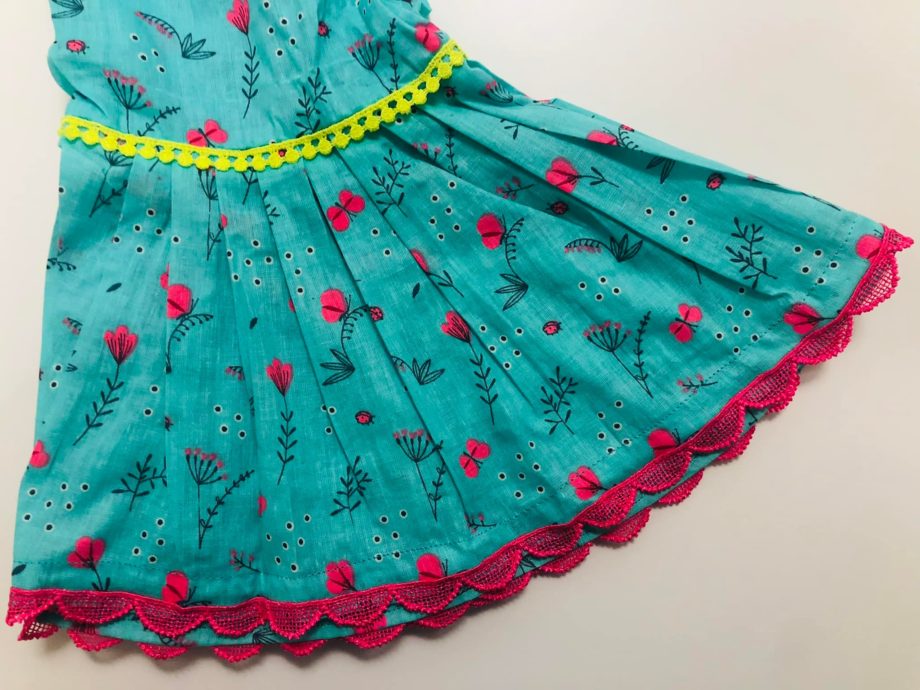 Neon pink top with floral green sharara