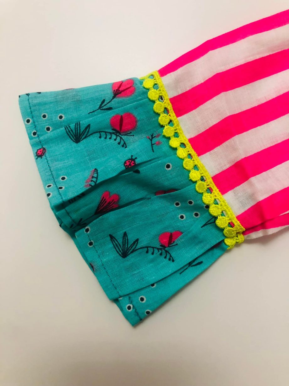 Neon pink top with floral green sharara
