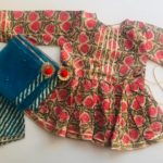 Red grapes print angrakha top with blue leheriya dhoti