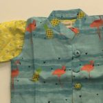 Yellow printed kurta with flamingo print jacket